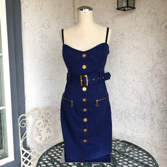 Blue Gold Button Dress - Picture 3 of 8